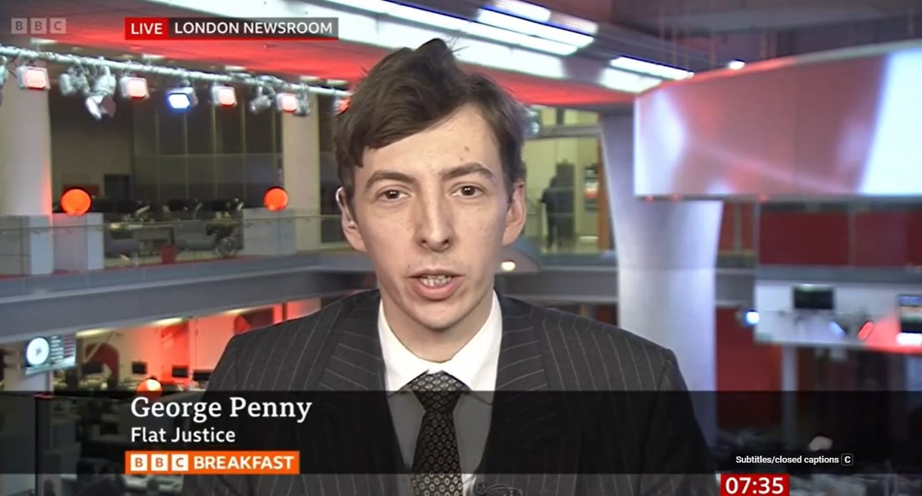 George Penny of Flat Justice interviewed live on BBC Breakfast from the BBC London newsroom